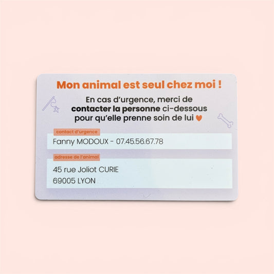 Carte d'urgence animaux de compagnie — à glisser dans votre portefeuille