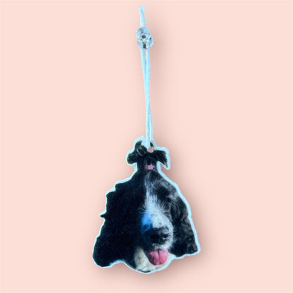 Désodorisant voiture personnalisé avec photo de chien ou chat, fabriqué à Lyon, cocker