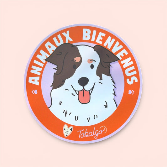 Sticker vitrine Animaux Bienvenus résistant UV, collaboration Tobalgo x Amour Poilu